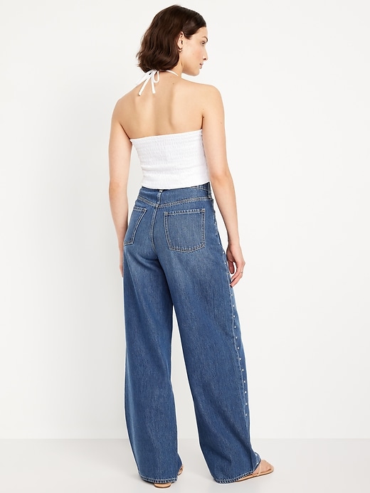 Image number 3 showing, High-Waisted Baggy Wide-Leg Studded Jeans