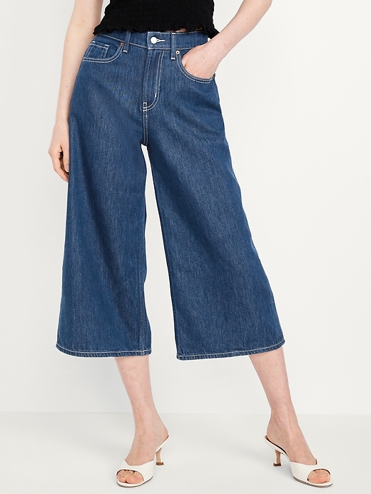 Image number 2 showing, High-Waisted Baggy Wide-Leg Culotte Jeans