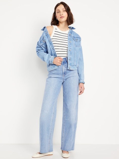 Extra High-Waisted Wide-Leg Jeans - Light Wash Cutoff