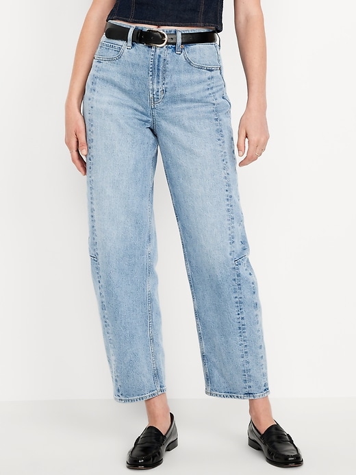 Image number 2 showing, High-Waisted Barrel Ankle Jeans