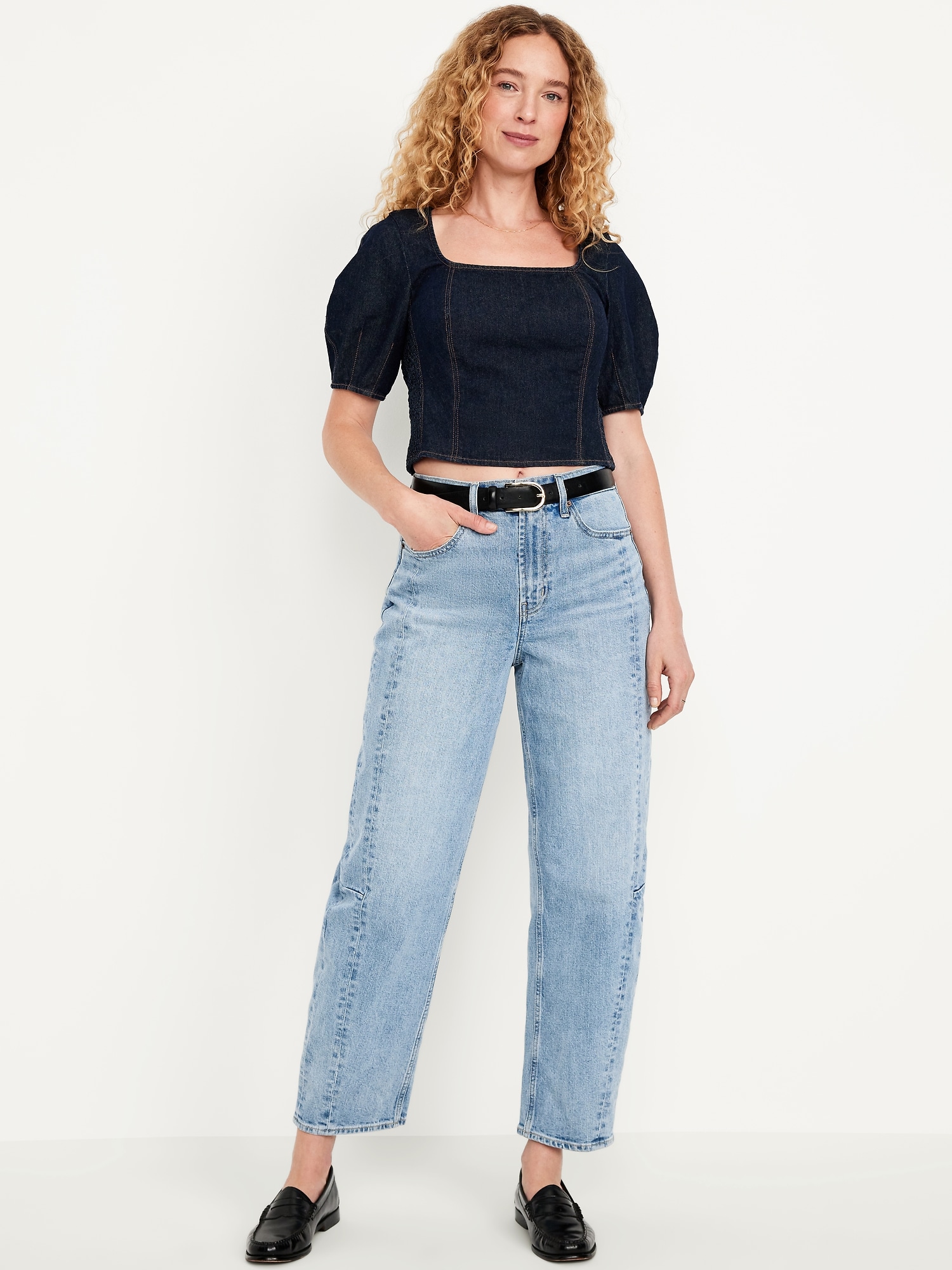 High-Waisted Barrel Ankle Jeans