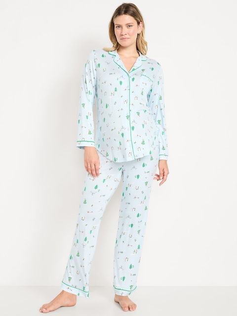 Maternity Classic Pajama Set - Winter Village Blue