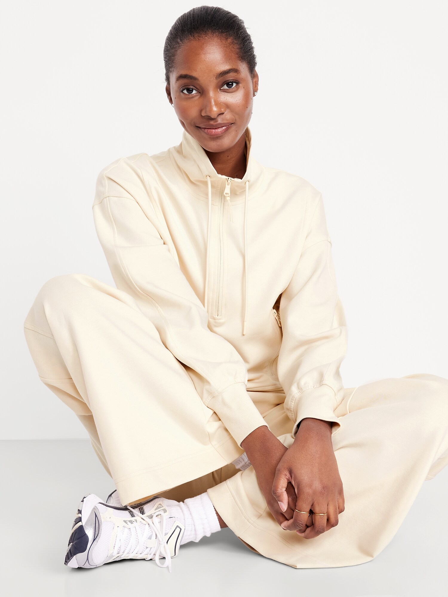 Женский свитшот Old Navy Dynamic Fleece Half-Zip, цвет: Howlite — фото 3