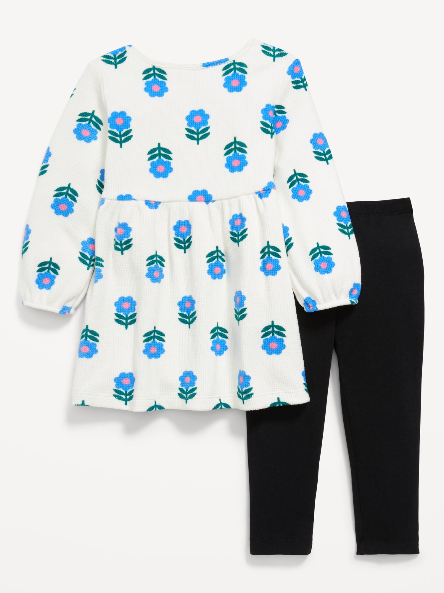 Long-Sleeve Waffle-Knit Dress and Leggings Set for Toddler Girls