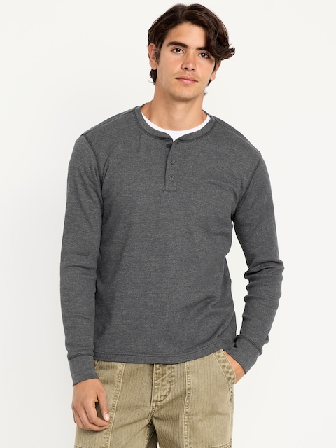 Waffle Henley T-Shirt - Black Heather