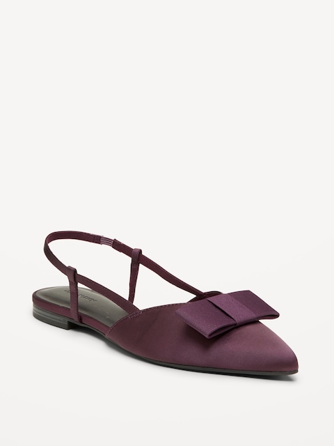 Bow Slingback Flats for Women - Wine Purple