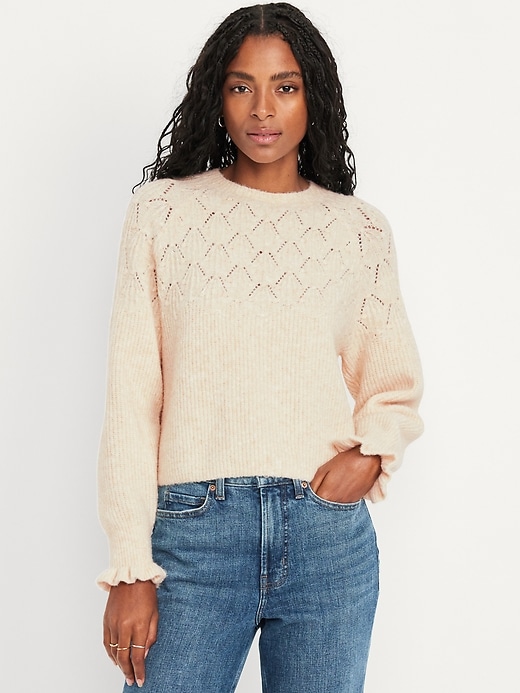 Image number 1 showing, Loose Crew-Neck Cropped Sweater