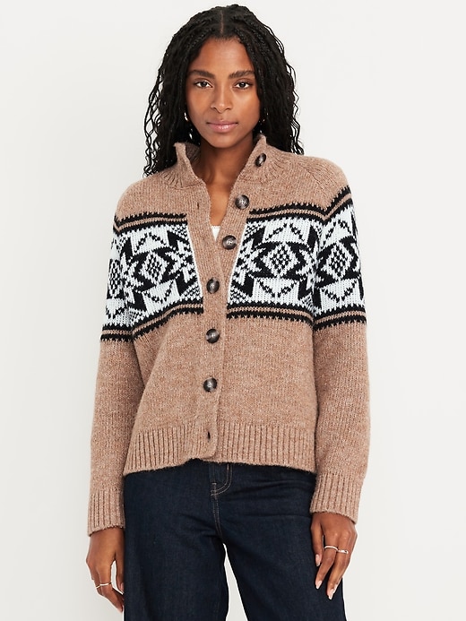 Image number 1 showing, Mock-Neck Wool-Blend Cardigan Sweater
