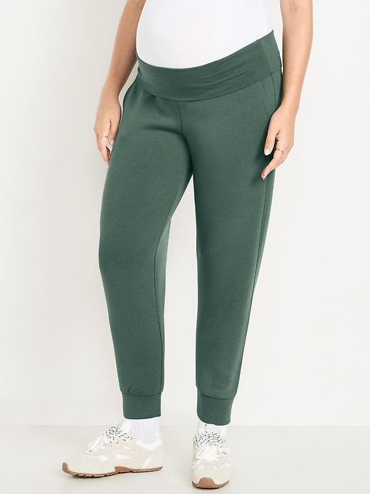 Image number 1 showing, Maternity Bounce Fleece Rollover-Waist Jogger Sweatpants