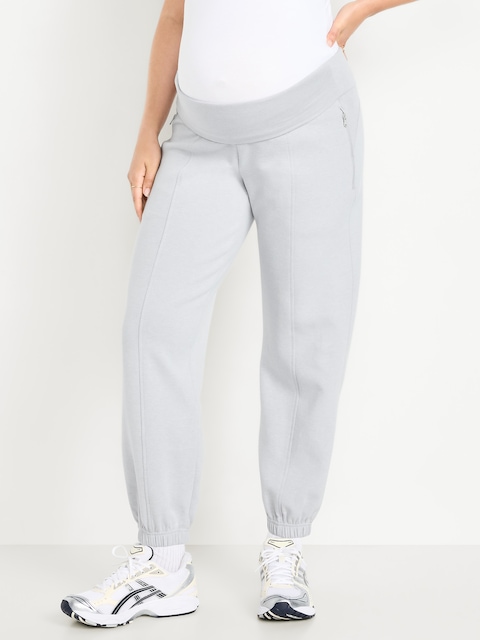 Maternity Dynamic Fleece Rollover Waist Joggers - Faux-Heather Gray