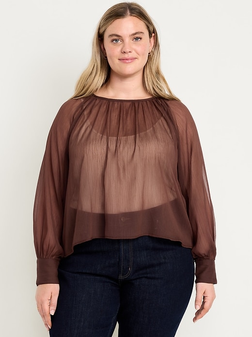 Image number 3 showing, Shirred Chiffon Long-Sleeve Top