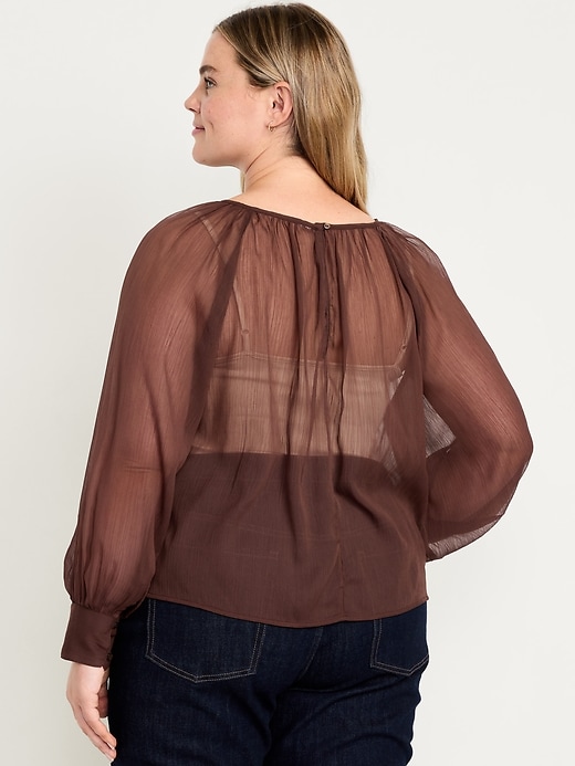 Image number 4 showing, Shirred Chiffon Long-Sleeve Top