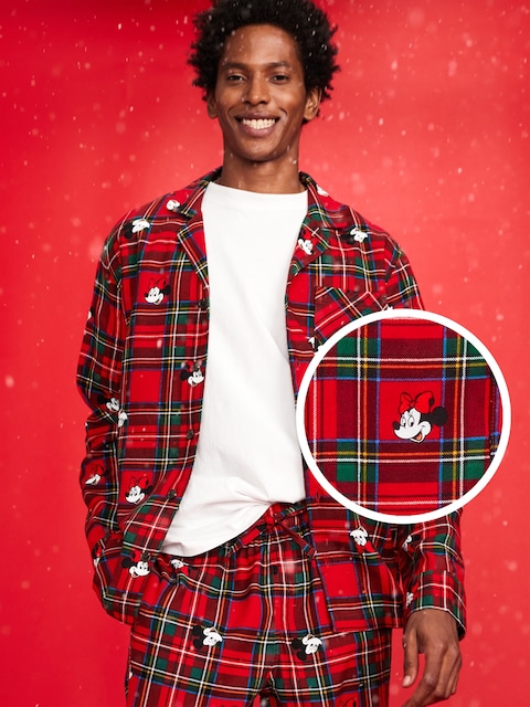 Old Navy x Disney Mickey Mouse & Friends Printed Flannel Pajama Set for Men - Mickey & Minnie Plaid (Match The Fam!)