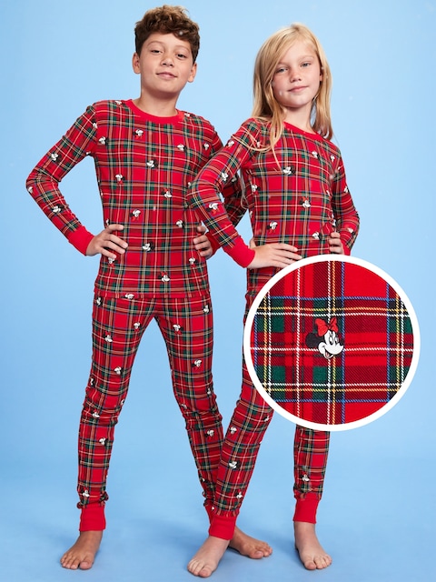 Old Navy x Disney Gender-Neutral Graphic Snug-Fit Pajama Set for Kids - Mickey & Minnie Plaid (Match The Fam!)