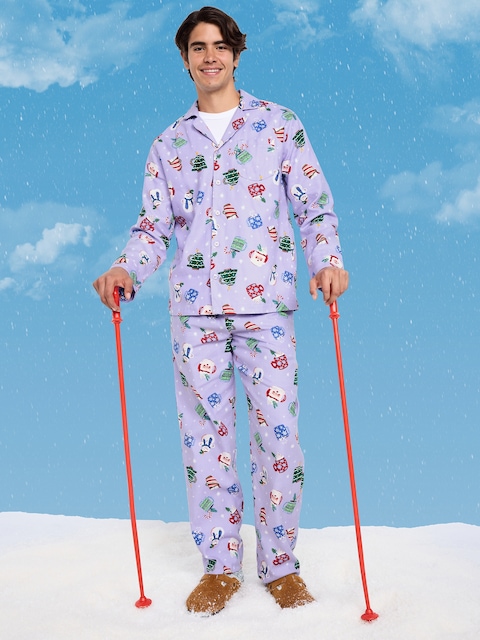 Printed Flannel Pajama Set for Men - Purple Mugs (Match The Fam!)