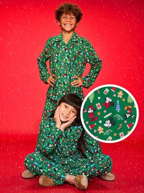 Old Navy x Disney Gender-Neutral Button-Front Graphic Pajama Set for Kids - Mickey & Minnie Holiday (Match The Fam!)