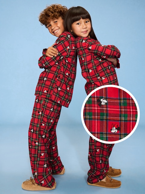 Old Navy x Disney Gender-Neutral Button-Front Graphic Pajama Set for Kids - Mickey & Minnie Plaid (Match The Fam!)