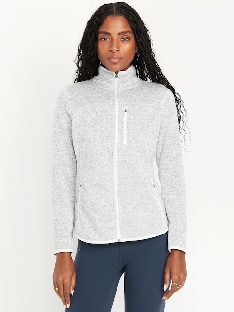 Performance Sweater-Fleece Full-Zip Jacket - Heather Light Gray