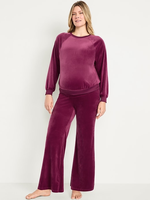 Image number 1 showing, Maternity Velour Rollover Waist Pajama Pants