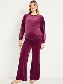 Image number 1 showing, Maternity Velour Rollover Waist Pajama Pants