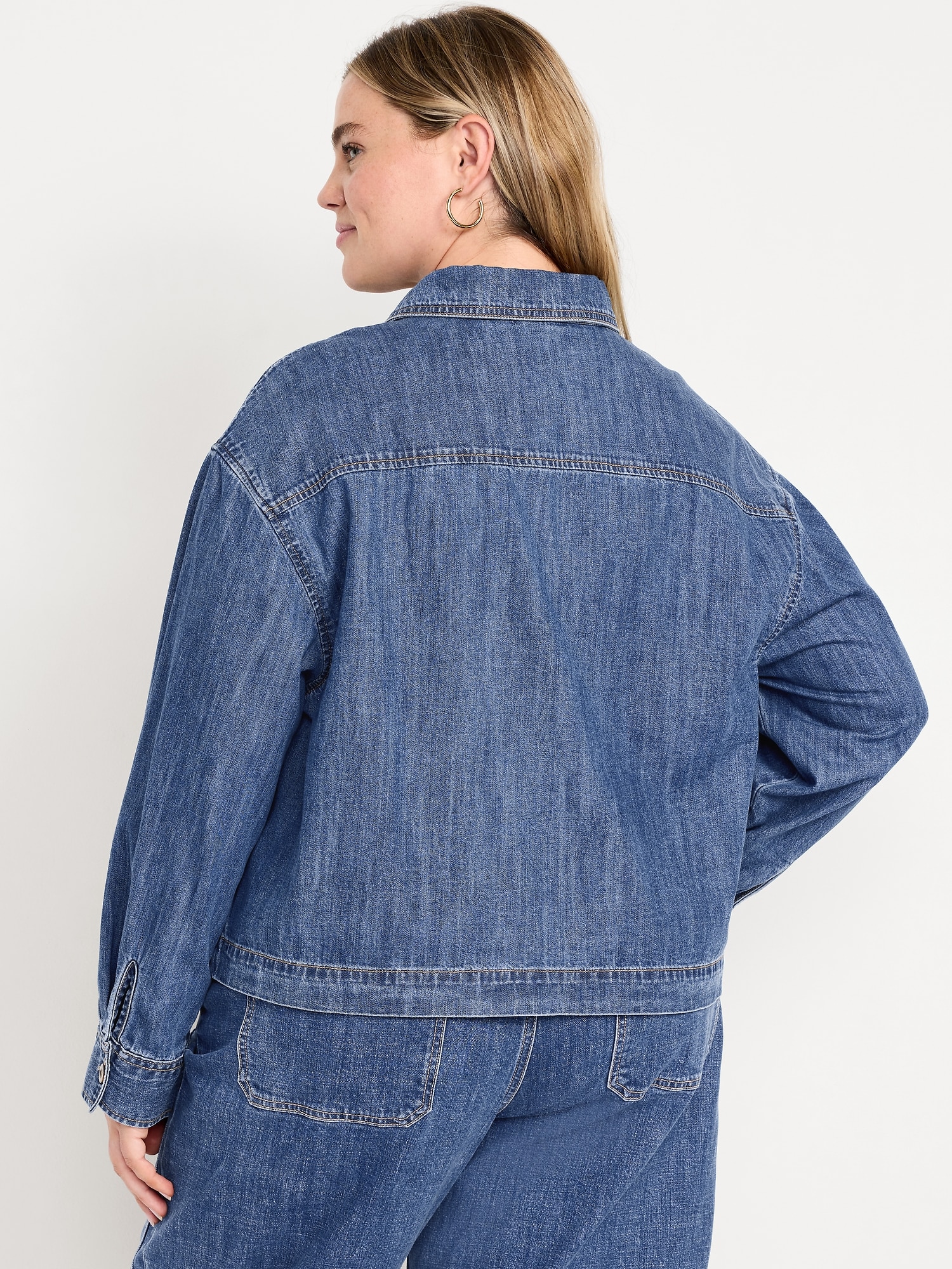 Long-Sleeve Popover Jean Shirt