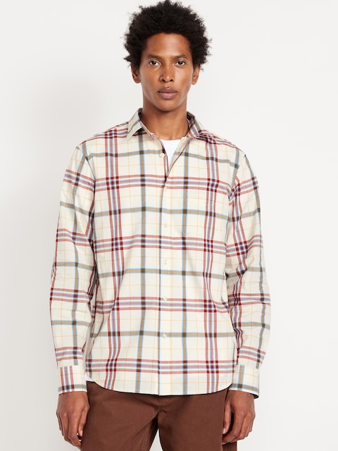Classic Fit Everyday Plaid Poplin Shirt - Red/White Plaid