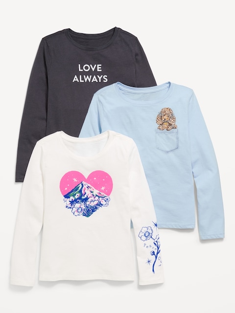 Long-Sleeve Graphic T-Shirt 3-Pack for Girls