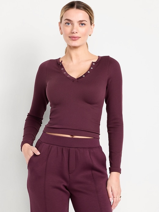 Image number 1 showing, Exhale Seamless Cropped Henley Top