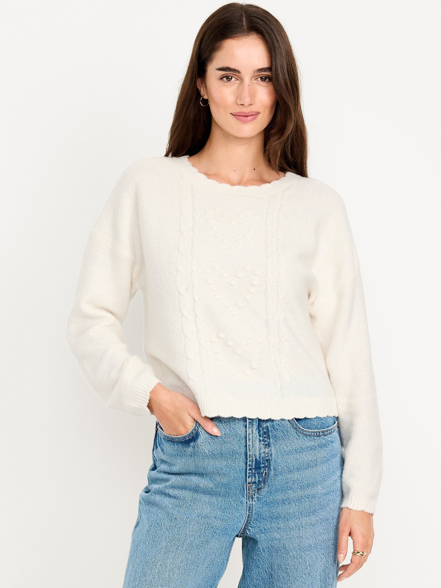 Crew-Neck Bobble Heart Sweater