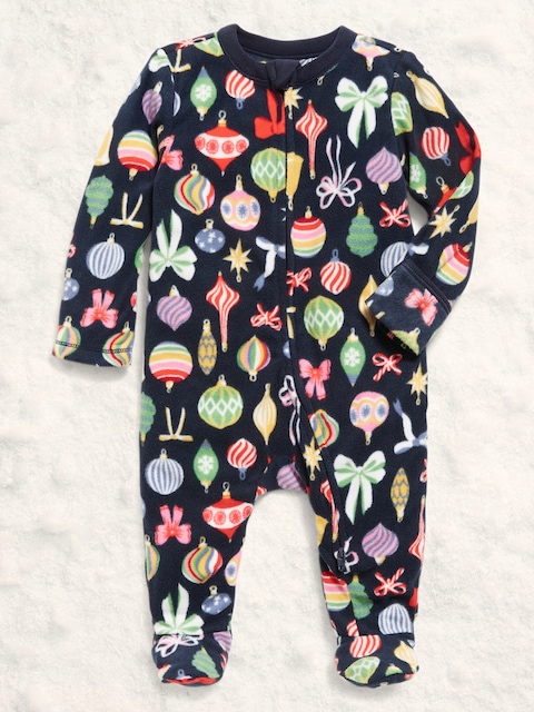 2-Way-Zip Sleep & Play Microfleece Footed One-Piece for Baby - Ornaments (Match The Fam!)
