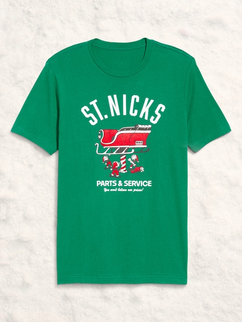 Holiday-Graphic T-Shirt - St. Nick'S Parts & Service (Green)
