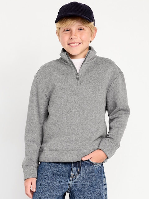 Sweater-Fleece Quarter-Zip for Boys - Dark Heather Gray