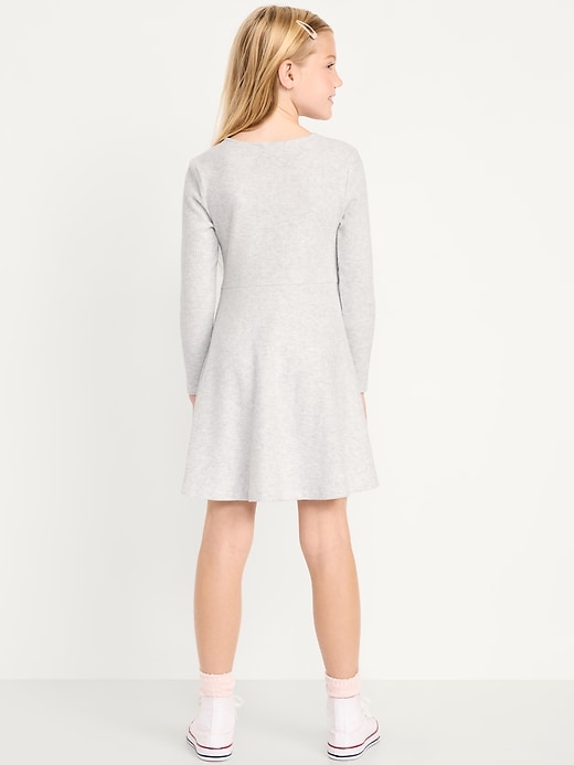 Image number 2 showing, Cozy Long-Sleeve Ribbed Fit and Flare Dress for Girls