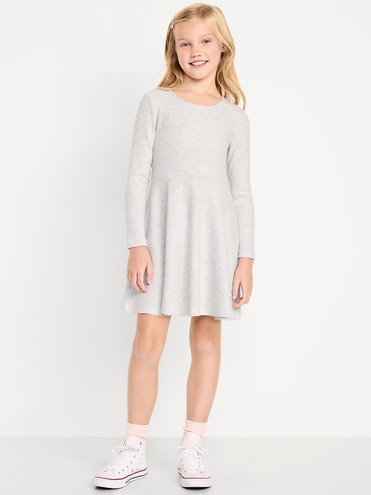 Image number 1 showing, Cozy Long-Sleeve Ribbed Fit and Flare Dress for Girls