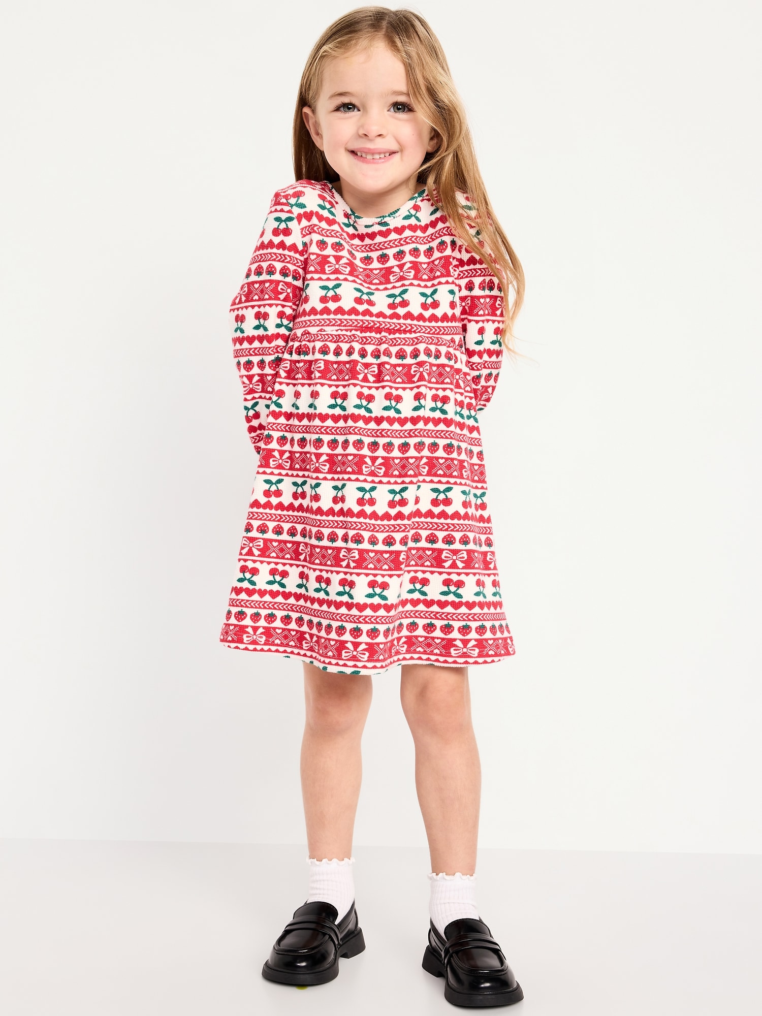 Long-Sleeve Waffle-Knit Dress for Toddler Girls
