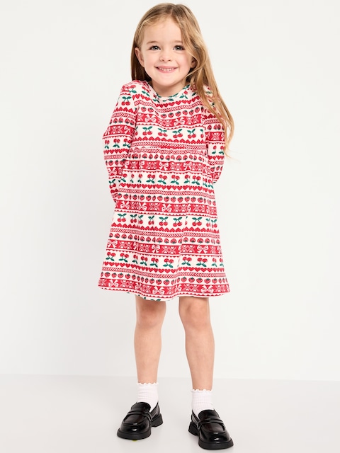 Long-Sleeve Waffle-Knit Dress for Toddler Girls - Red Fair Isle