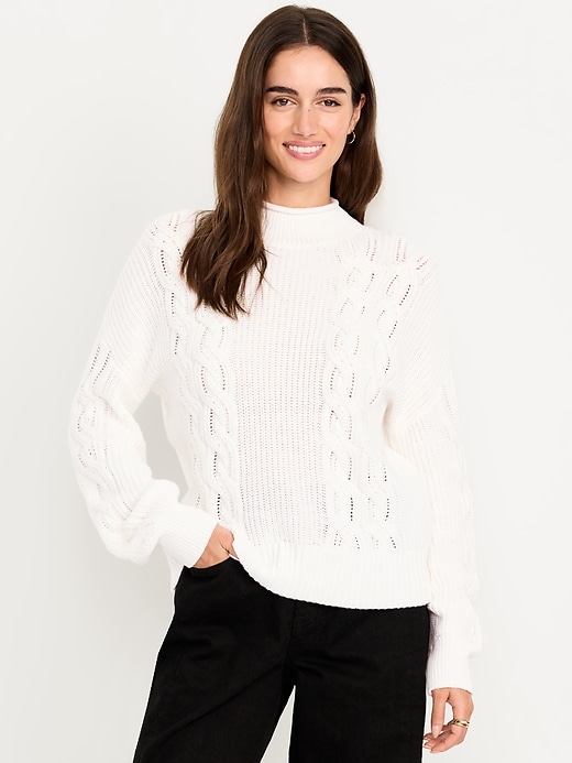 Image number 1 showing, Seaside Cotton Roll-Neck Cable-Knit Sweater