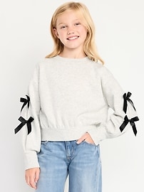 Image number 1 showing, Cozy Bow-Sleeve Crew-Neck Sweatshirt for Girls