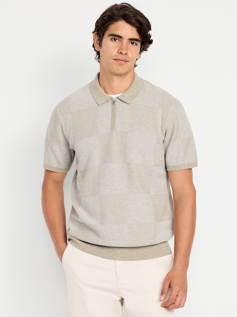 Quarter-Zip Check Polo Sweater