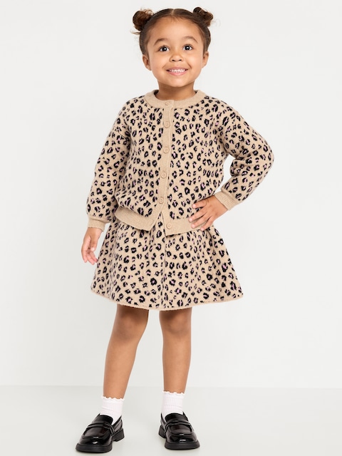 SoSoft Cardigan Sweater and Skirt Set for Toddler Girls - Brown Leopard