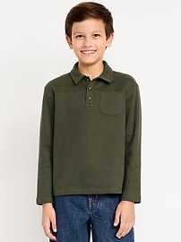 Image number 1 showing, Long-Sleeve French Rib-Knit Pocket Polo Shirt for Boys