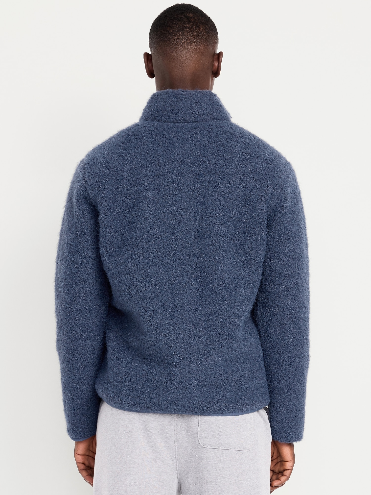 Loose Bouclé Sherpa Quarter-Zip Pullover