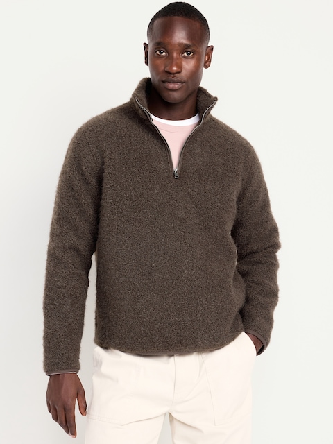 Loose Bouclé Sherpa Quarter-Zip Pullover