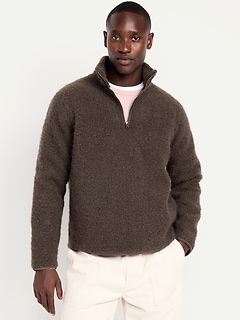 Loose Bouclé Sherpa Quarter-Zip Pullover