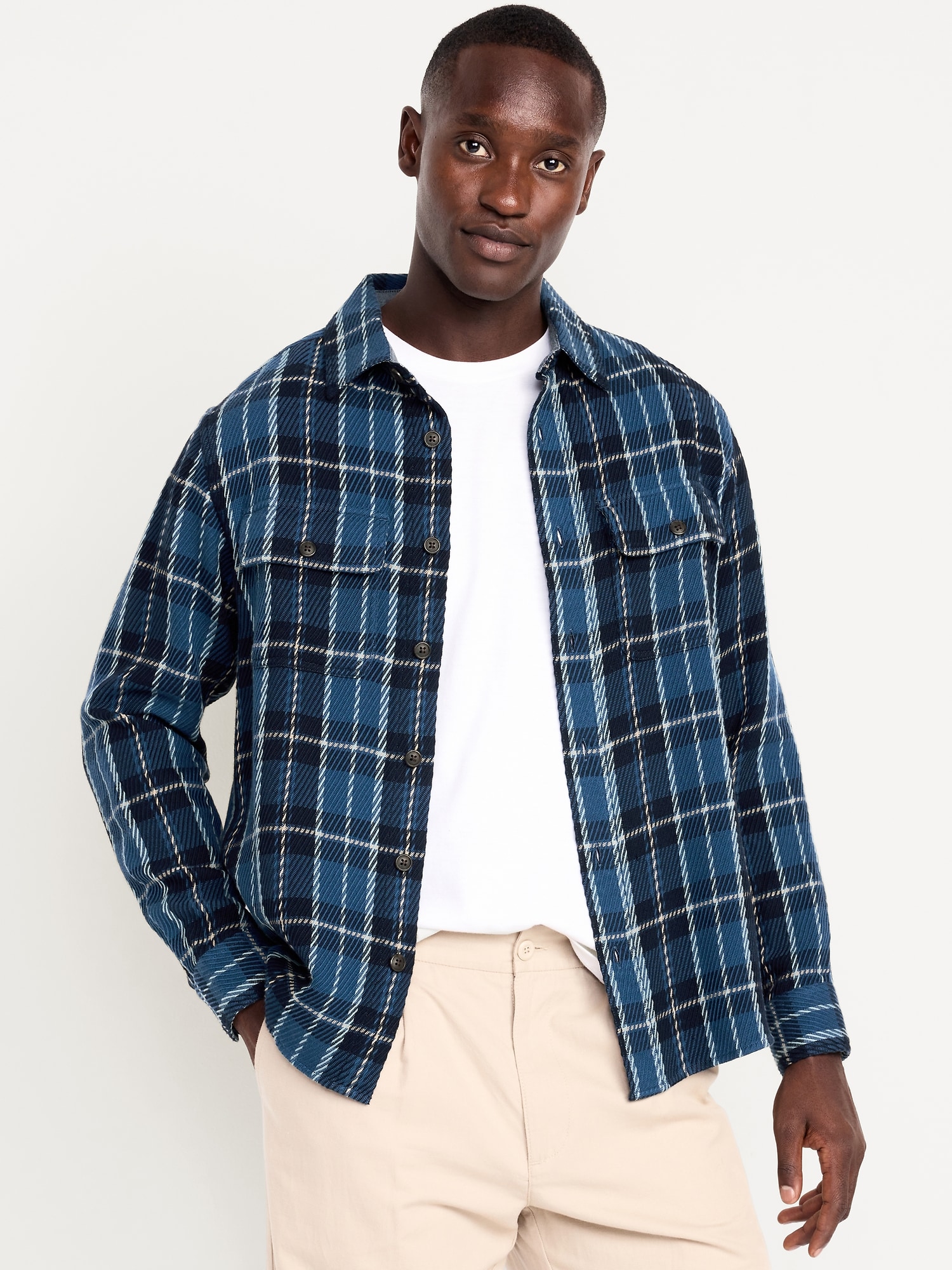 Loose Fit Textured Plaid Pocket Shirt | Old Navy