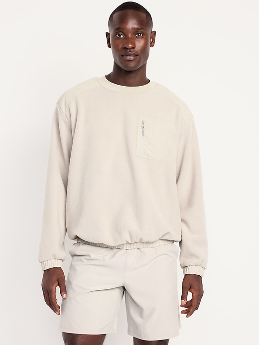 Image number 1 showing, Oversized Microfleece Utility Pocket Crew-Neck