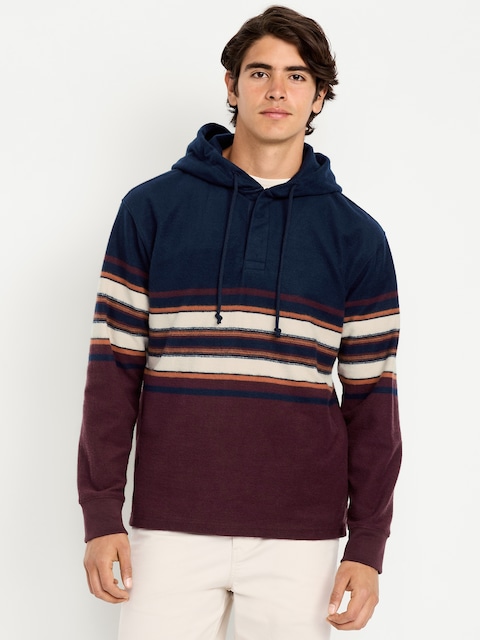 Rugby Pullover Hoodie - Navy/Burgundy Stripe