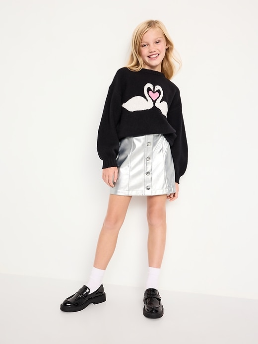 Image number 3 showing, Faux-Leather Silver Shine Button-Front Skirt for Girls