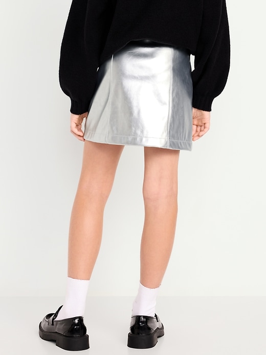 Image number 2 showing, Faux-Leather Silver Shine Button-Front Skirt for Girls
