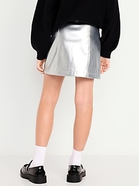 Image number 2 showing, Faux-Leather Silver Shine Button-Front Skirt for Girls